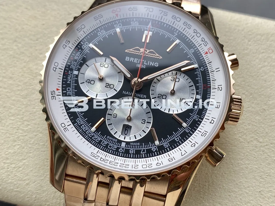 Breitling Navitimer B01 Chronograph 43 RB0138211B1R1 Black Panda Dial 18K Rose Gold Metal Bezel Bracelet Aviation Replica Dial Detail 2