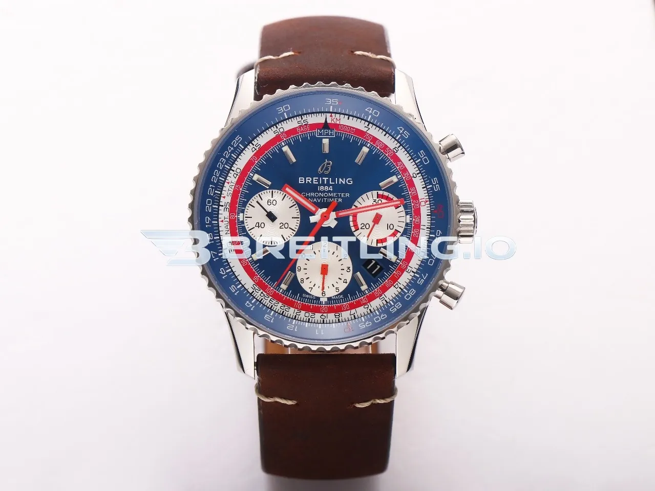 Breitling Navitimer B01 Chronograph 43 AB01212B1C1X2 Blue Dial Rotating Pepsi Two-Tone Slide Rule Bezel Replica Front View