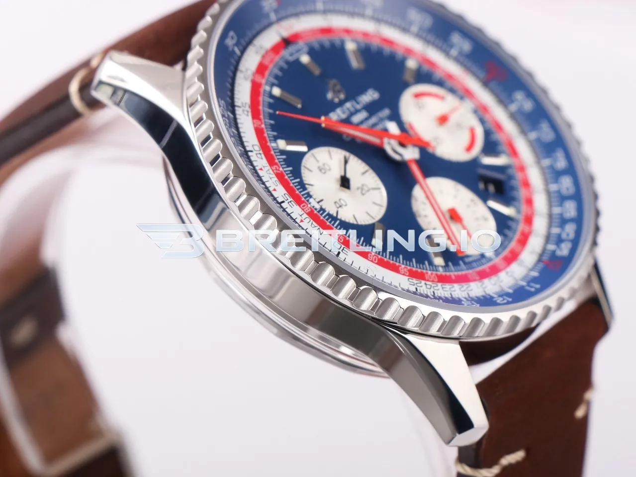 Breitling Navitimer B01 Chronograph 43 AB01212B1C1X2 Blue Dial Rotating Pepsi Two-Tone Slide Rule Bezel Replica Left View