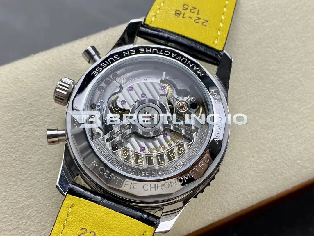 Breitling Navitimer B01 Chronograph 43 AB0138241G1P1 Silver Panda Dial Steel Slide Rule Bezel Black Leather Aviation Replica Back View