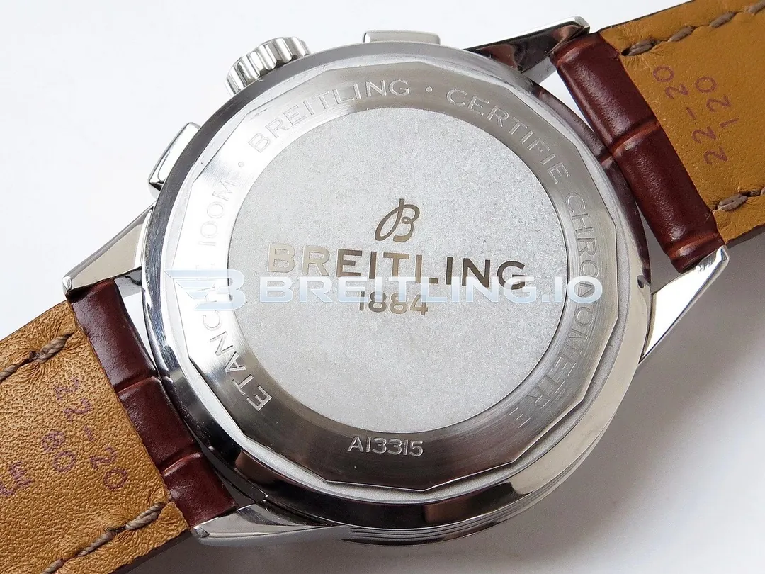 Breitling Premier Chronograph 42 A13315351C1P2 Deep Blue Sunburst Dial Steel Brown Leather Dress Replica Back View