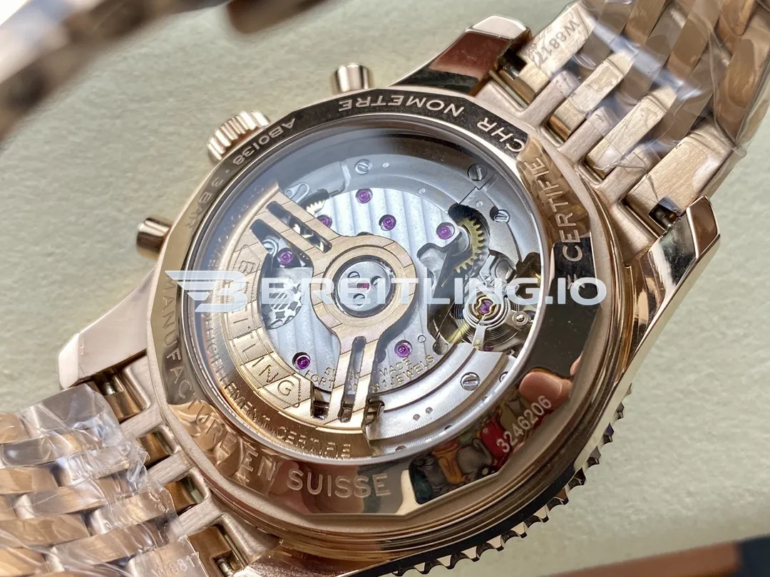 Breitling Navitimer B01 Chronograph 43 RB0138211B1R1 Black Panda Dial 18K Rose Gold Metal Bezel Bracelet Aviation Replica Back View