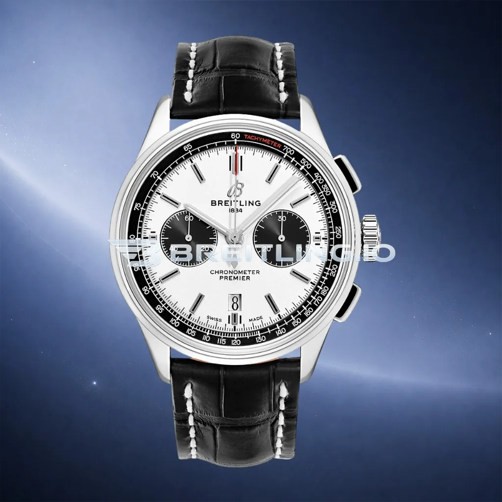 Breitling Premier B01 Chronograph 42 AB0118221G1P1 Cream White Panda Dial 316L Steel Bezel Black Leather Replica First Image