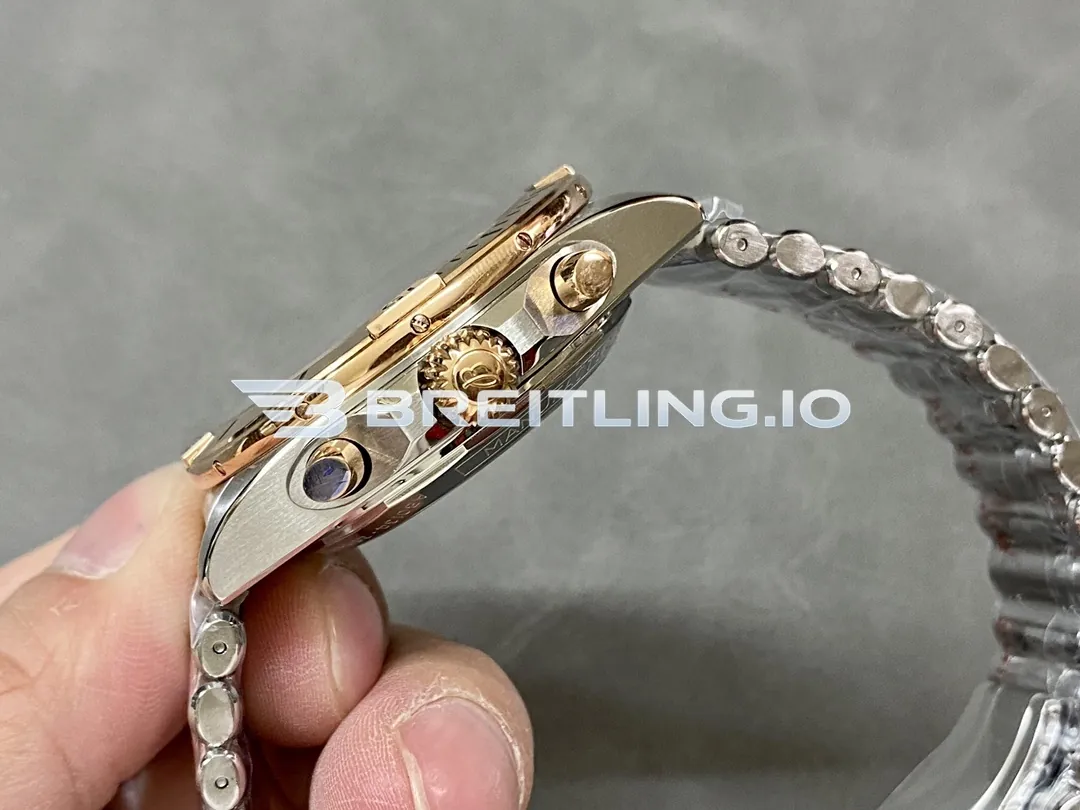 Breitling Chronomat B01 42 UB0134101B1U1 Charcoal Gray Dial Two-Tone 18K Rose Gold Steel Bezel Chronograph Replica Right View