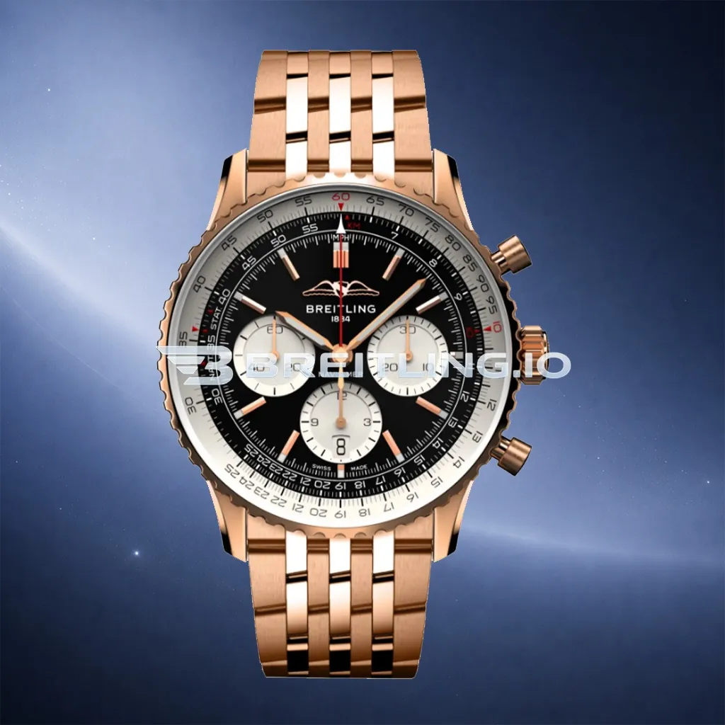Breitling Navitimer B01 Chronograph 43 RB0138211B1R1 Black Panda Dial 18K Rose Gold Metal Bezel Bracelet Aviation Replica First Image