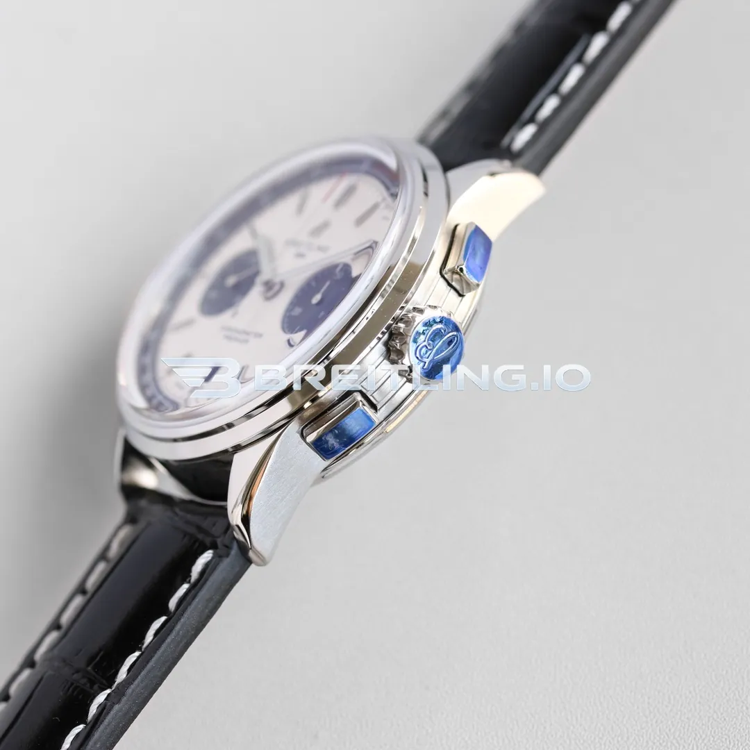 Breitling Premier B01 Chronograph 42 AB0118221G1P1 Cream White Panda Dial 316L Steel Bezel Black Leather Replica Right View