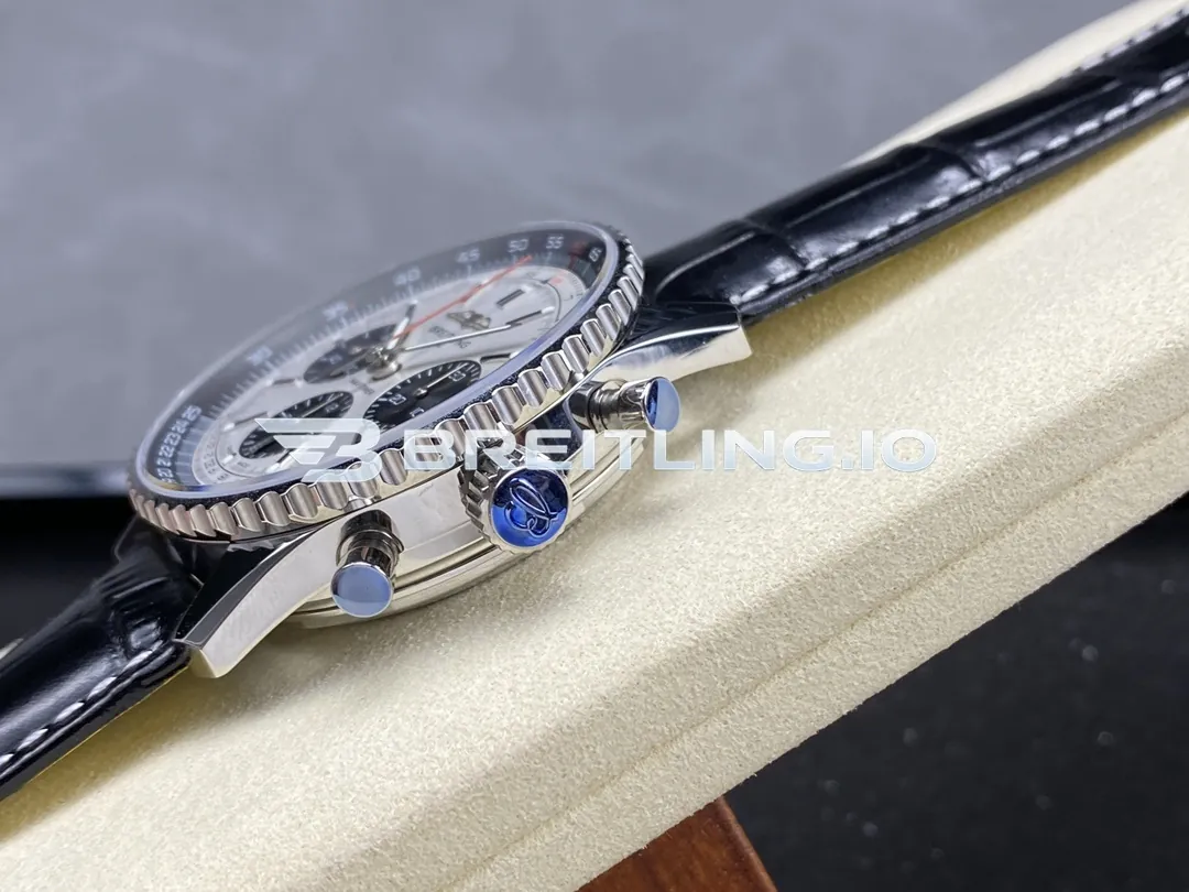 Breitling Navitimer B01 Chronograph 43 AB0138241G1P1 Silver Panda Dial Steel Slide Rule Bezel Black Leather Aviation Replica Right View