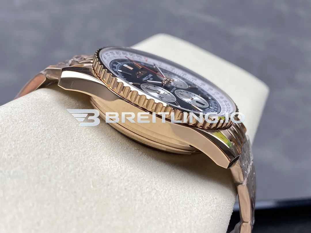 Breitling Navitimer B01 Chronograph 43 RB0138211B1R1 Black Panda Dial 18K Rose Gold Metal Bezel Bracelet Aviation Replica Left View
