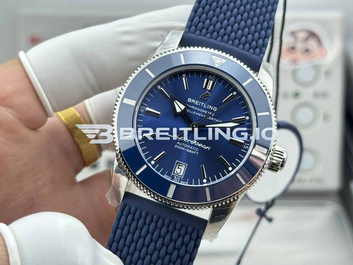 Breitling Superocean Heritage II AB2010161C1S1 42mm Blue Sunburst Dial Blue Ceramic Bezel Replica Side View 2