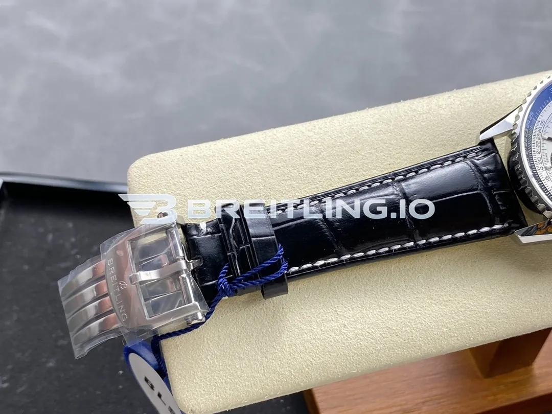 Breitling Navitimer B01 Chronograph 43 AB0138241G1P1 Silver Panda Dial Steel Slide Rule Bezel Black Leather Aviation Replica Strap And Clasp