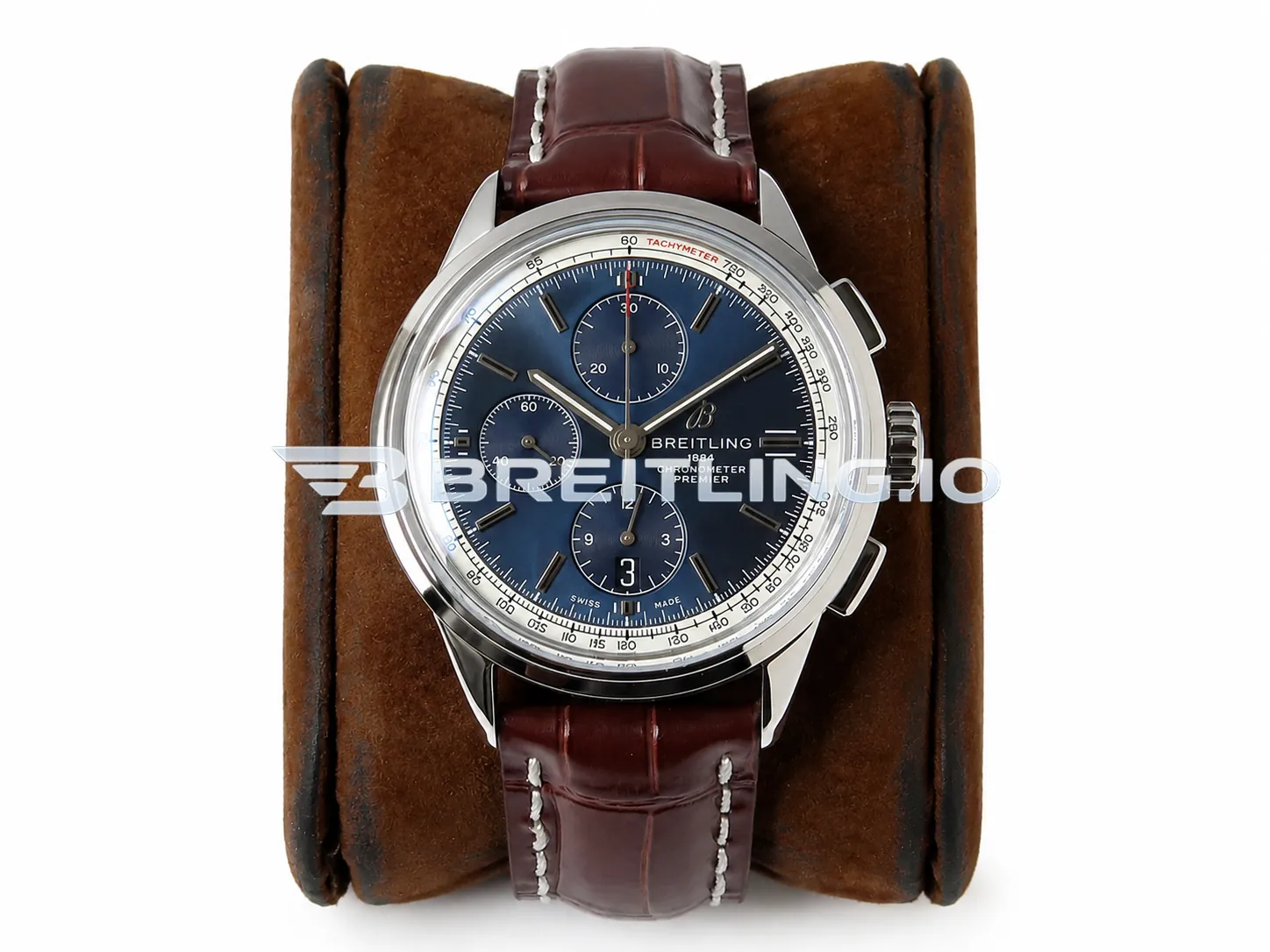 Breitling Premier Chronograph 42 A13315351C1P2 Deep Blue Sunburst Dial Steel Brown Leather Dress Replica Front View