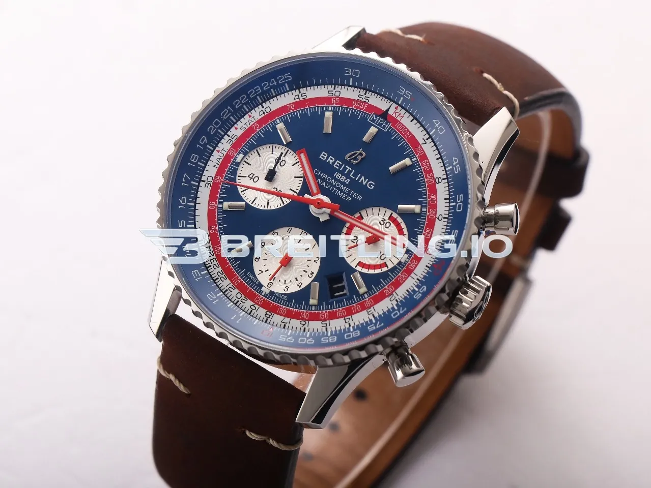 Breitling Navitimer B01 Chronograph 43 AB01212B1C1X2 Blue Dial Rotating Pepsi Two-Tone Slide Rule Bezel Replica Dial Detail 2