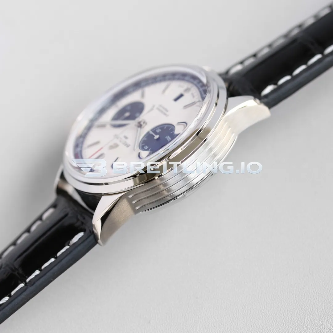 Breitling Premier B01 Chronograph 42 AB0118221G1P1 Cream White Panda Dial 316L Steel Bezel Black Leather Replica Left View