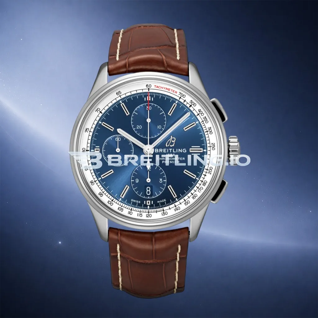 Breitling Premier Chronograph 42 A13315351C1P2 Deep Blue Sunburst Dial Steel Brown Leather Dress Replica First Image
