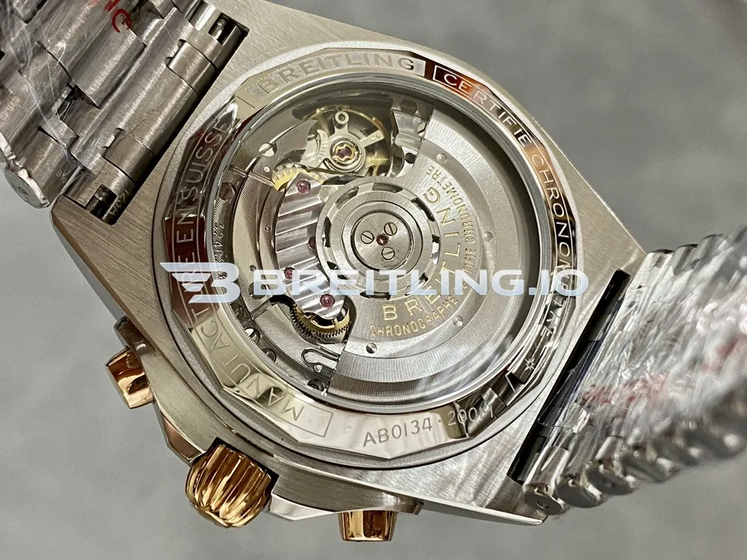 Breitling Chronomat B01 42 UB0134101B1U1 Charcoal Gray Dial Two-Tone 18K Rose Gold Steel Bezel Chronograph Replica Back View