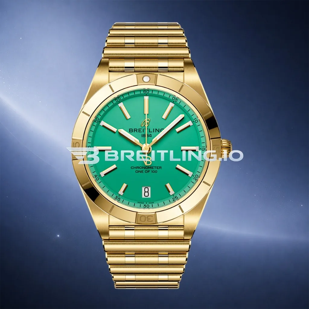 Breitling Chronomat K103801A1L1K1 36mm Mint Green Sunburst Dial Polished 18K Yellow Gold Fixed Bezel Replica First Image