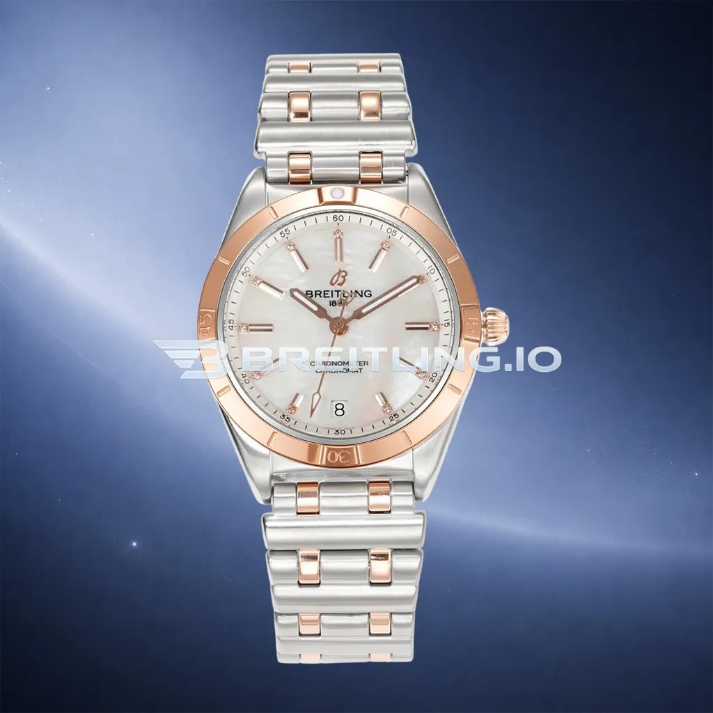Breitling Chronomat U77310101A2U1 32mm White Mother Of Pearl Dial Polished Rose Gold Bezel Replica First Image