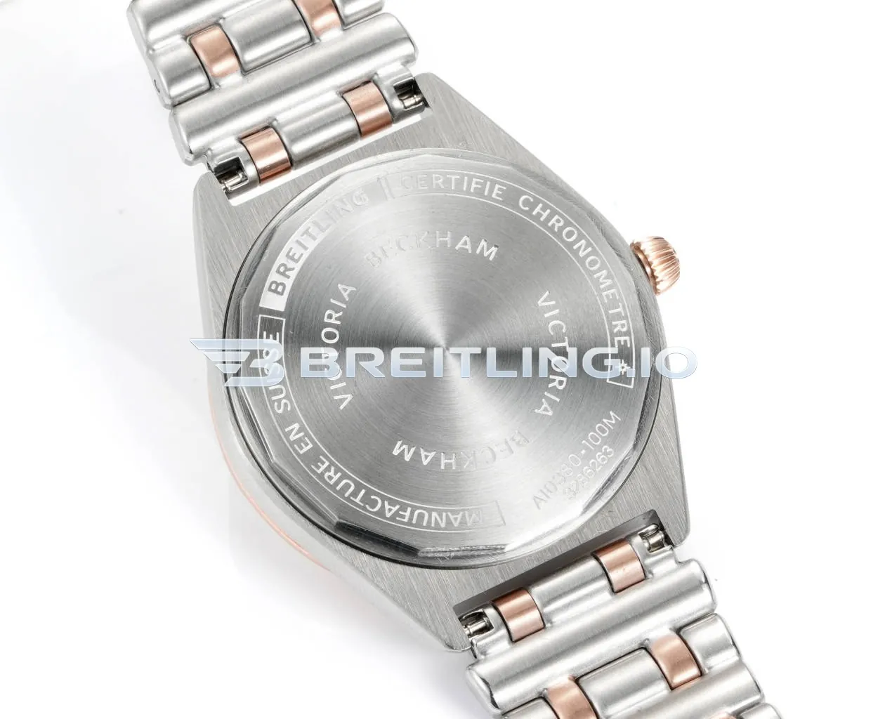 Breitling Chronomat U77310101A2U1 32mm White Mother Of Pearl Dial Polished Rose Gold Bezel Replica Back View