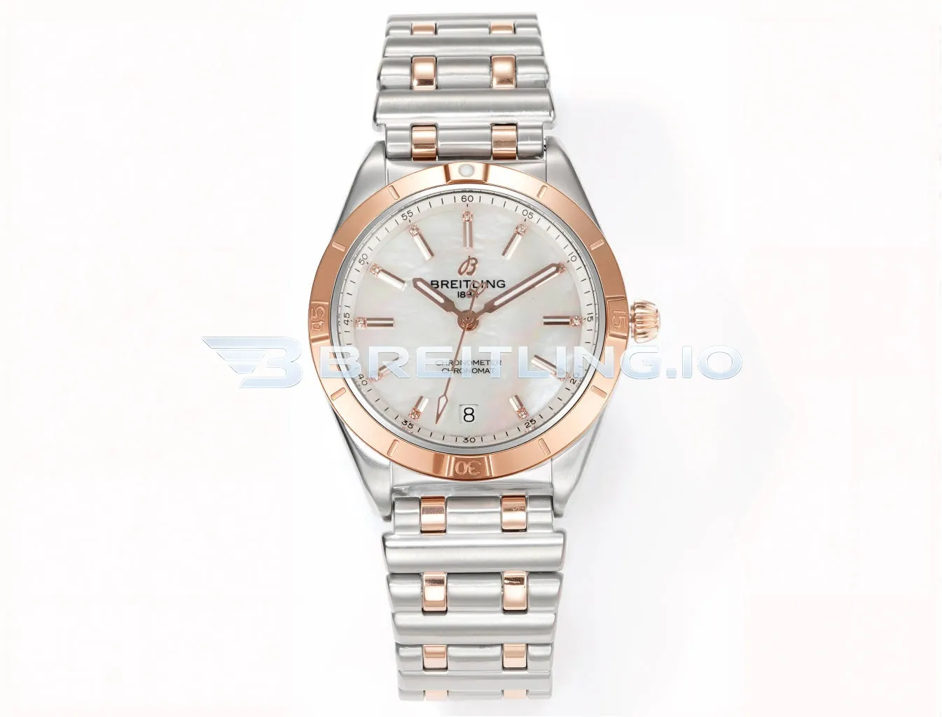 Breitling Chronomat U77310101A2U1 32mm White Mother Of Pearl Dial Polished Rose Gold Bezel Replica Front View