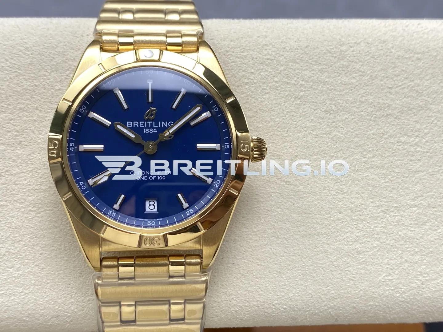Breitling Chronomat K103801A1C1K1 36mm Deep Blue Sunburst Dial Polished 18K Yellow Gold Bezel Replica Front View
