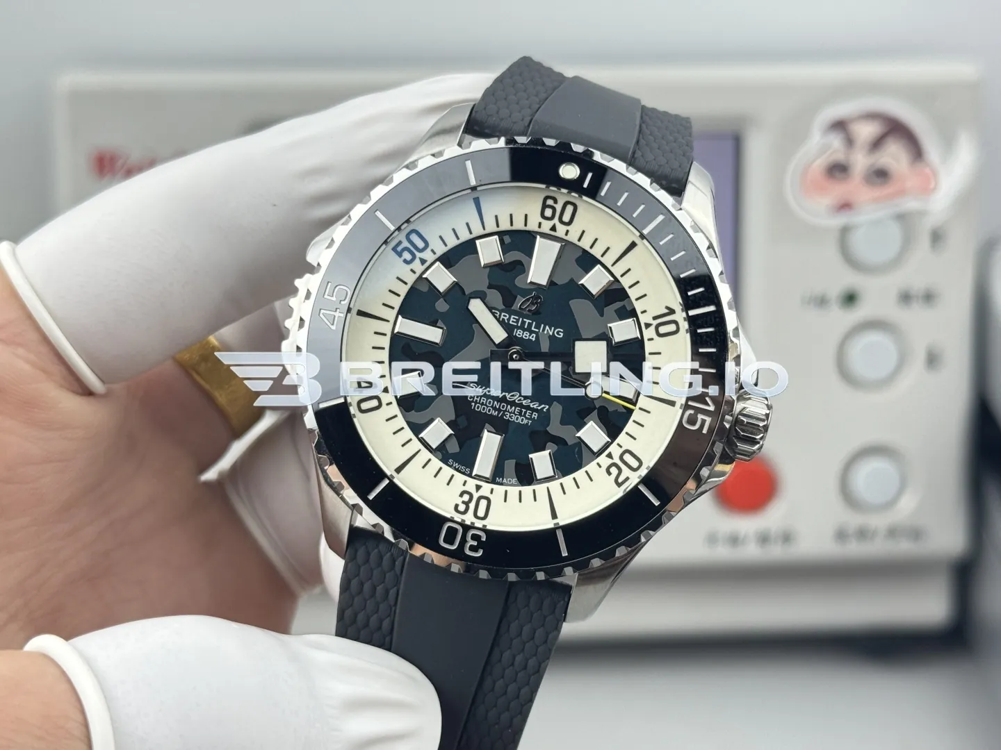 Breitling Superocean E10379351B1S1 46mm Dark Grey Camouflage Dial Black Ceramic Rotating Bezel Replica Side View 2