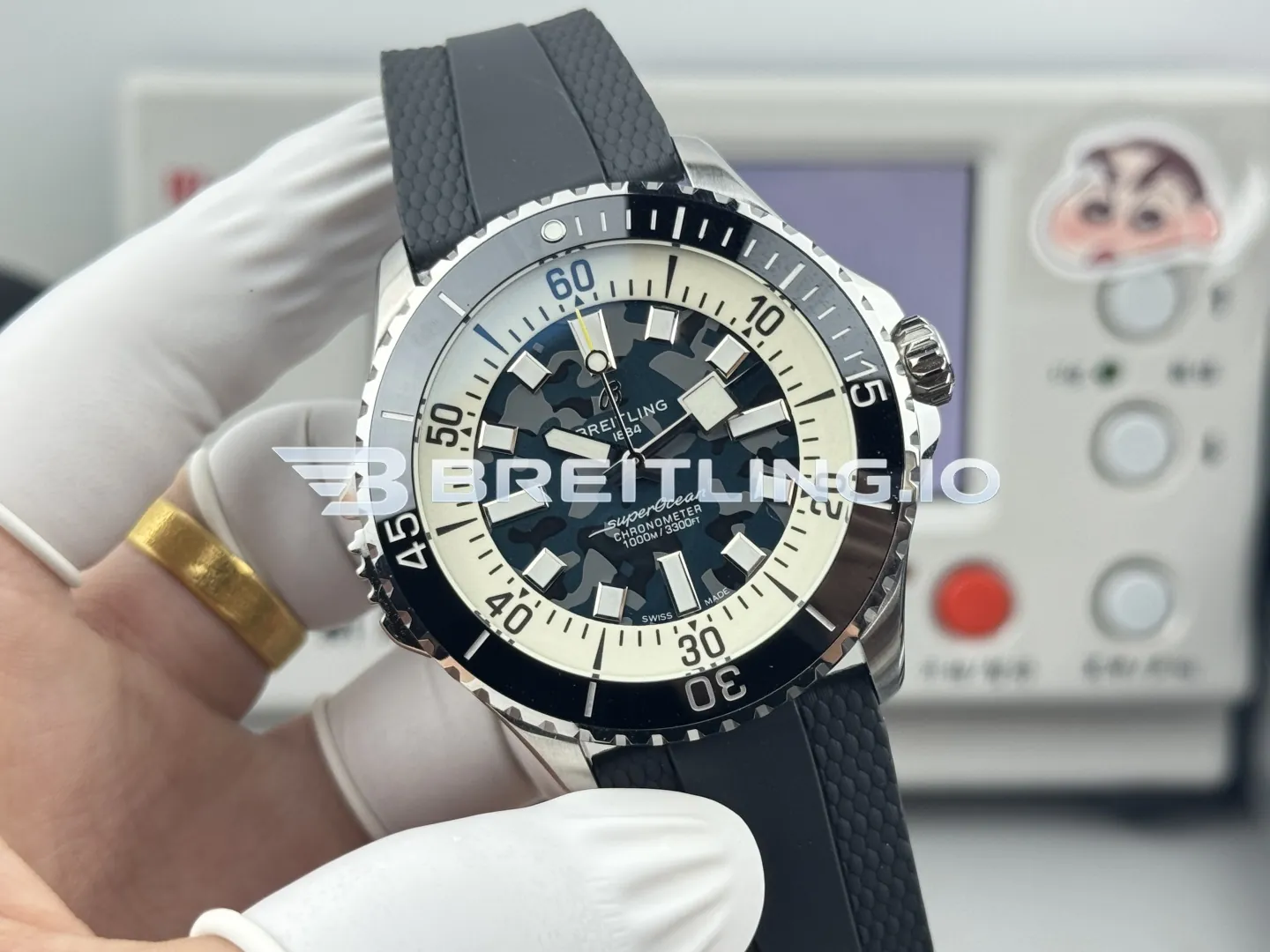 Breitling Superocean E10379351B1S1 46mm Dark Grey Camouflage Dial Black Ceramic Rotating Bezel Replica Side View 1