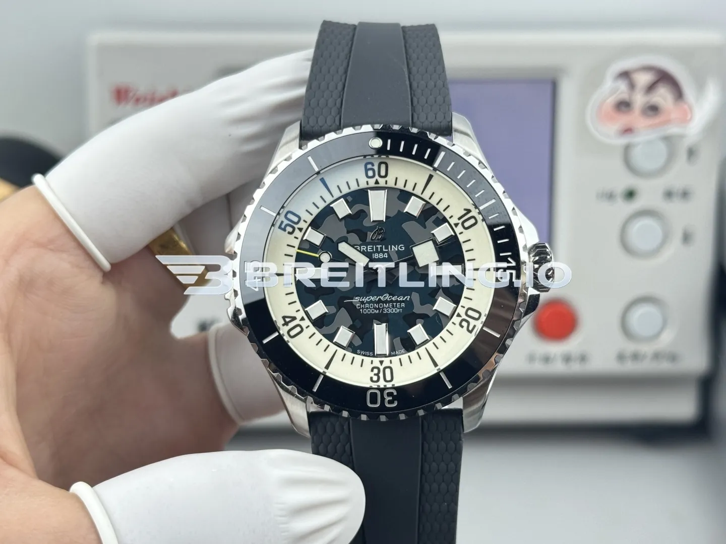 Breitling Superocean E10379351B1S1 46mm Dark Grey Camouflage Dial Black Ceramic Rotating Bezel Replica Front View