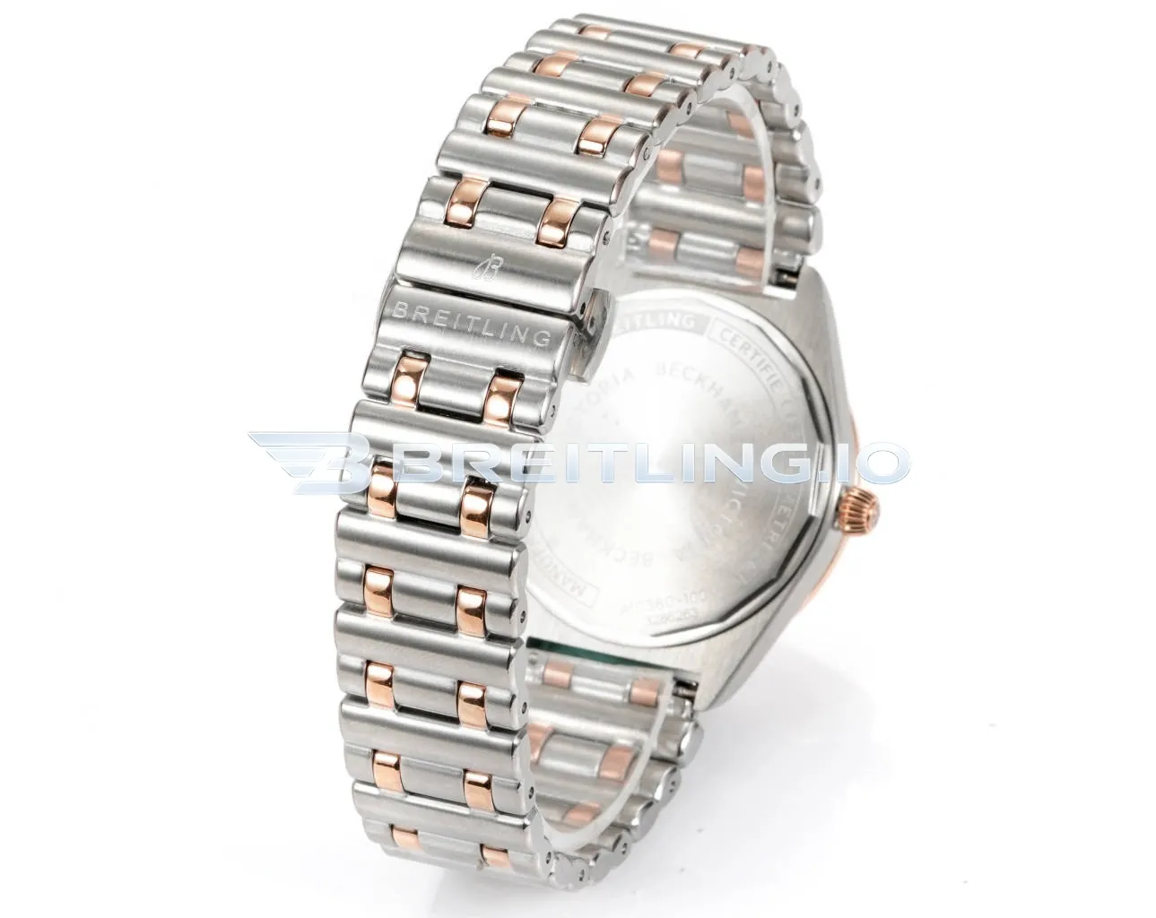 Breitling Chronomat U77310101A2U1 32mm White Mother Of Pearl Dial Polished Rose Gold Bezel Replica Strap And Clasp