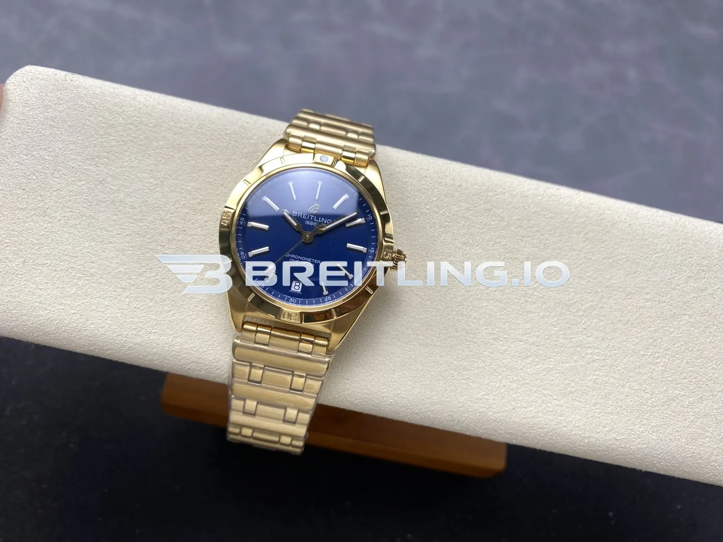 Breitling Chronomat K103801A1C1K1 36mm Deep Blue Sunburst Dial Polished 18K Yellow Gold Bezel Replica Side View 2