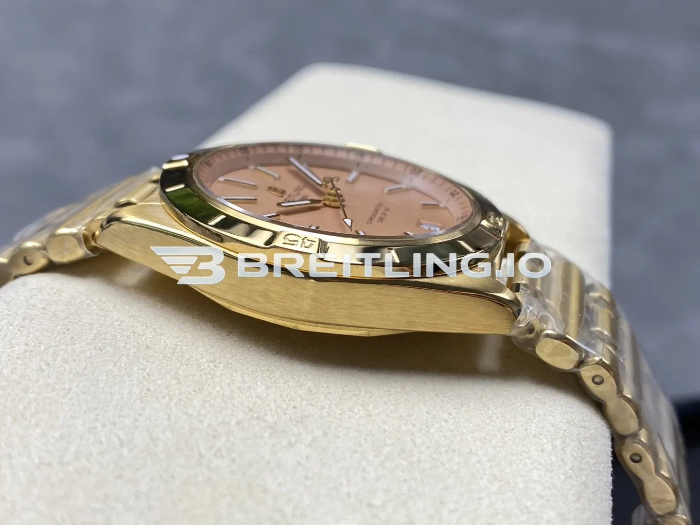Breitling Chronomat K103801A1A1K1 36mm Sand Sunburst Dial Polished 18K Yellow Gold Bezel Replica Left View