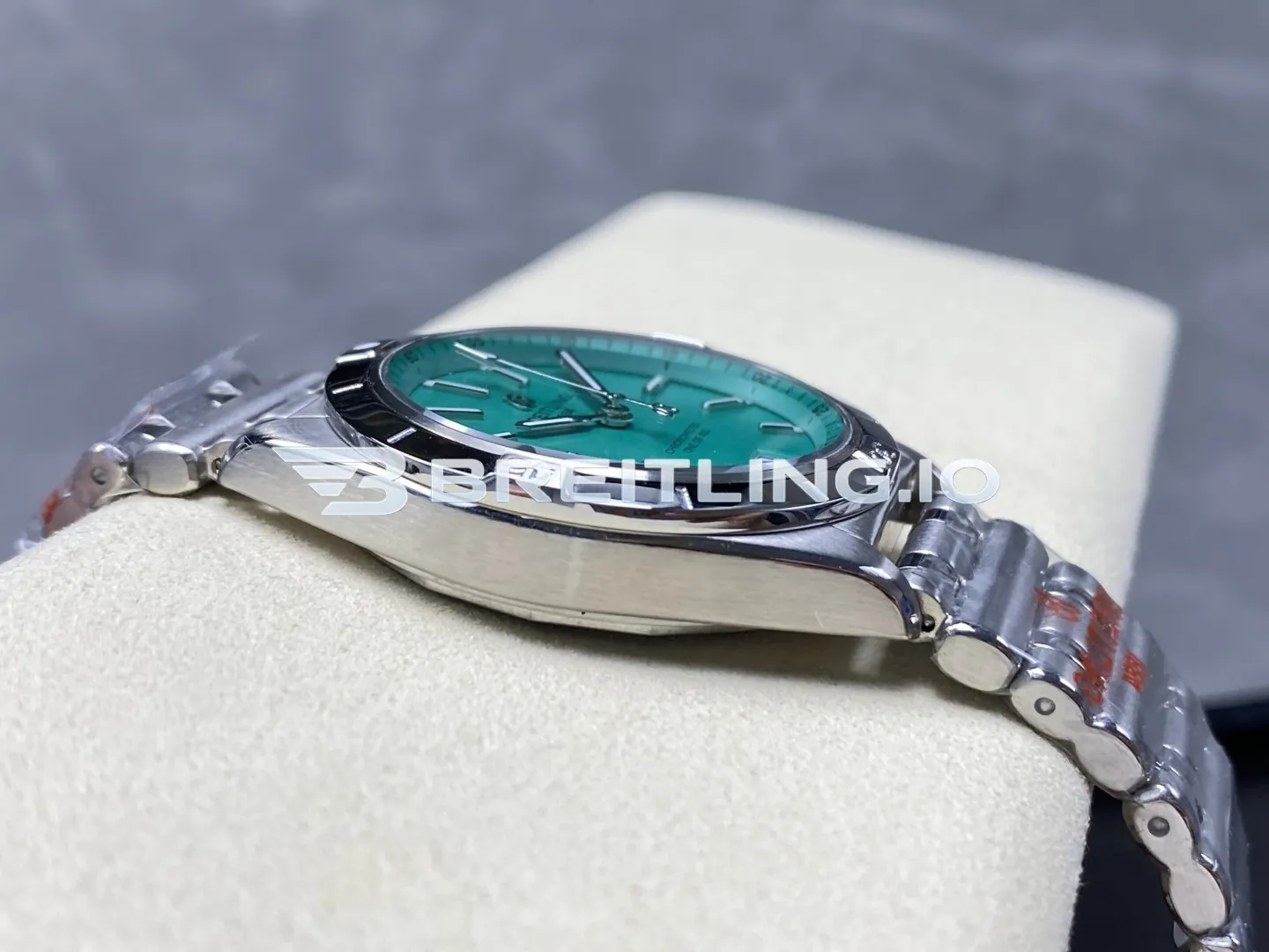 Breitling Chronomat 36 "Victoria Beckham" A103801A1L1A1 Mint Green Sunburst Dial Steel Bezel Replica Left View