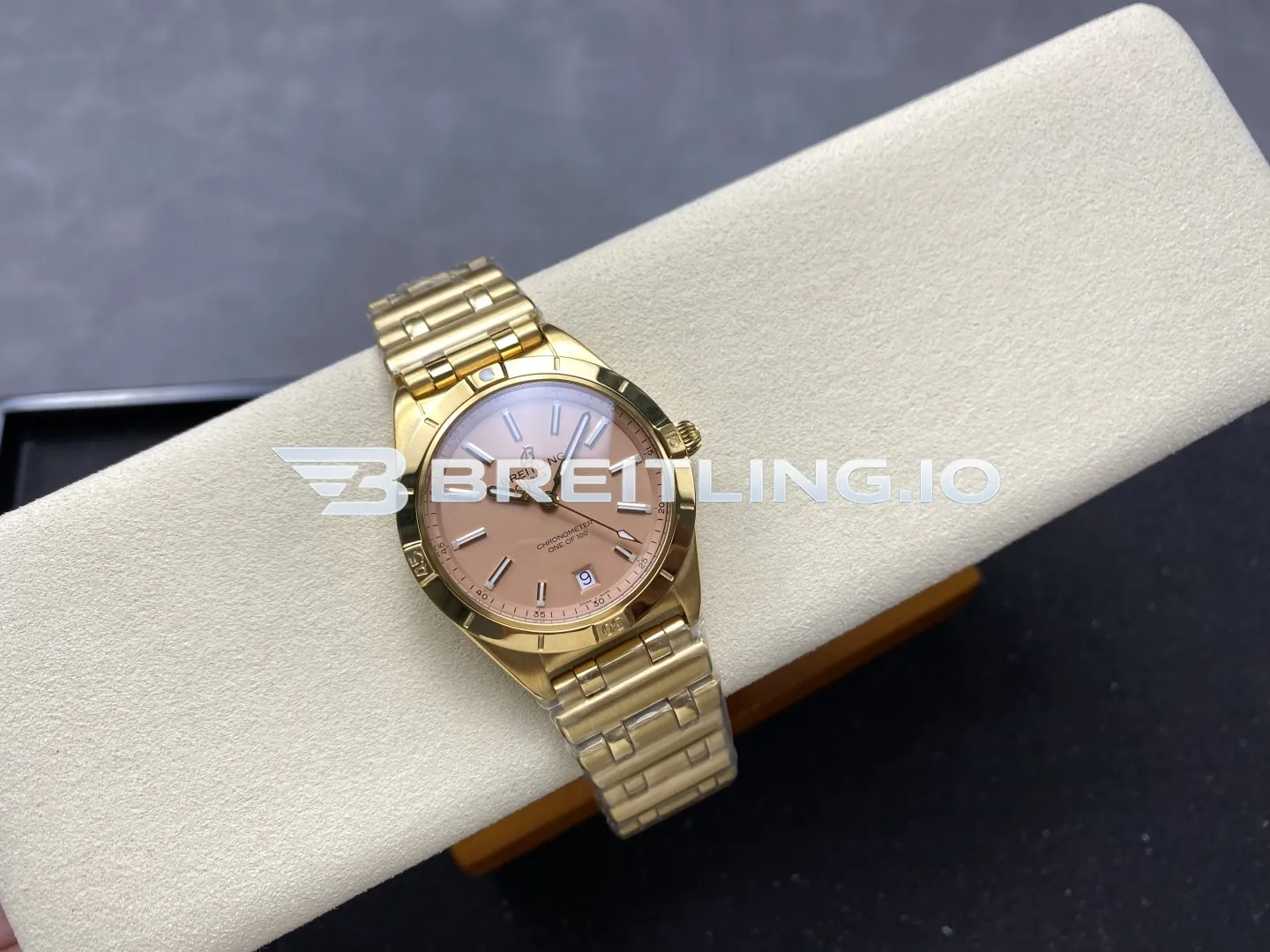 Breitling Chronomat K103801A1A1K1 36mm Sand Sunburst Dial Polished 18K Yellow Gold Bezel Replica Side View