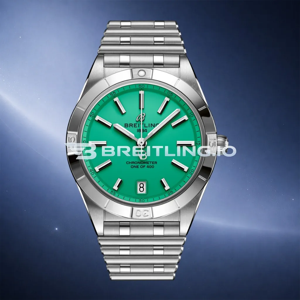 Breitling Chronomat 36 "Victoria Beckham" A103801A1L1A1 Mint Green Sunburst Dial Steel Bezel Replica First Image