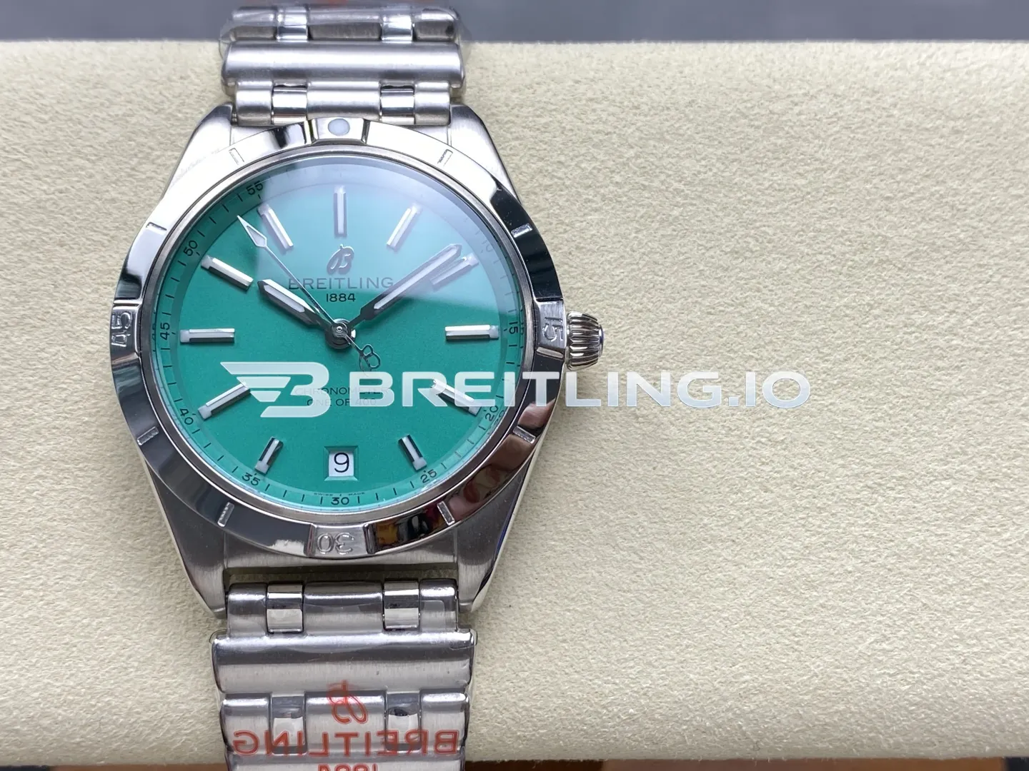 Breitling Chronomat 36 "Victoria Beckham" A103801A1L1A1 Mint Green Sunburst Dial Steel Bezel Replica Front View
