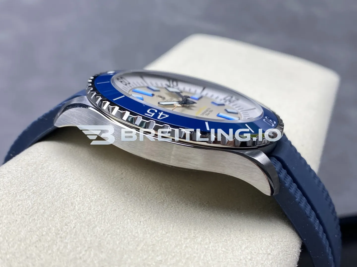 Breitling Superocean A17375E71G1S1 42mm Cream White Dial Blue Unidirectional Ceramic Rotating Bezel Replica Left View