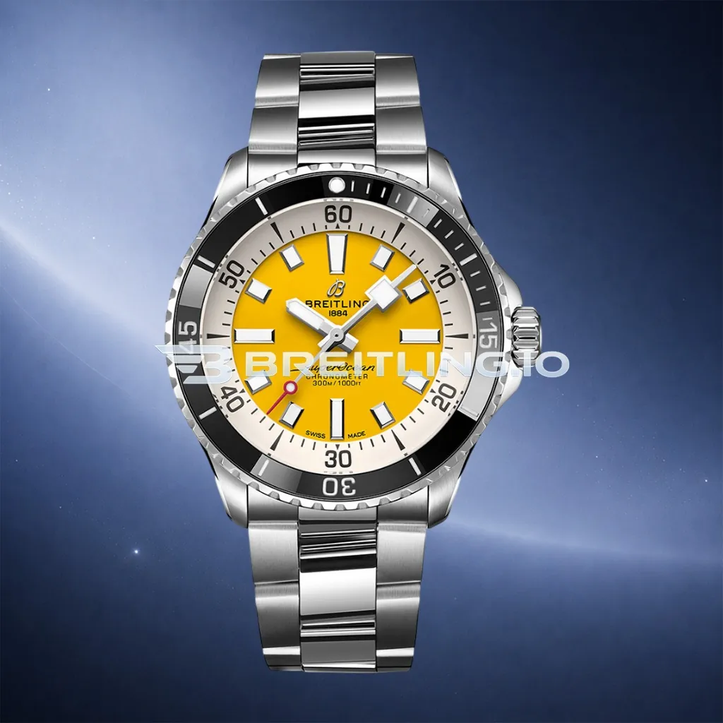 Breitling Superocean A17375211I1A1 42mm Bright Yellow Sunburst Dial Black Unidirectional Ceramic Rotating Bezel Replica First Image