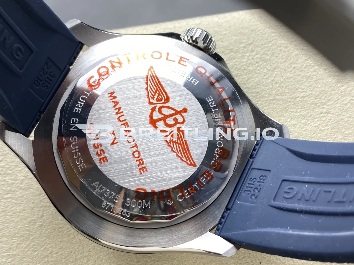 Breitling Superocean A17375E71G1S1 42mm Cream White Dial Blue Unidirectional Ceramic Rotating Bezel Replica Back View 1