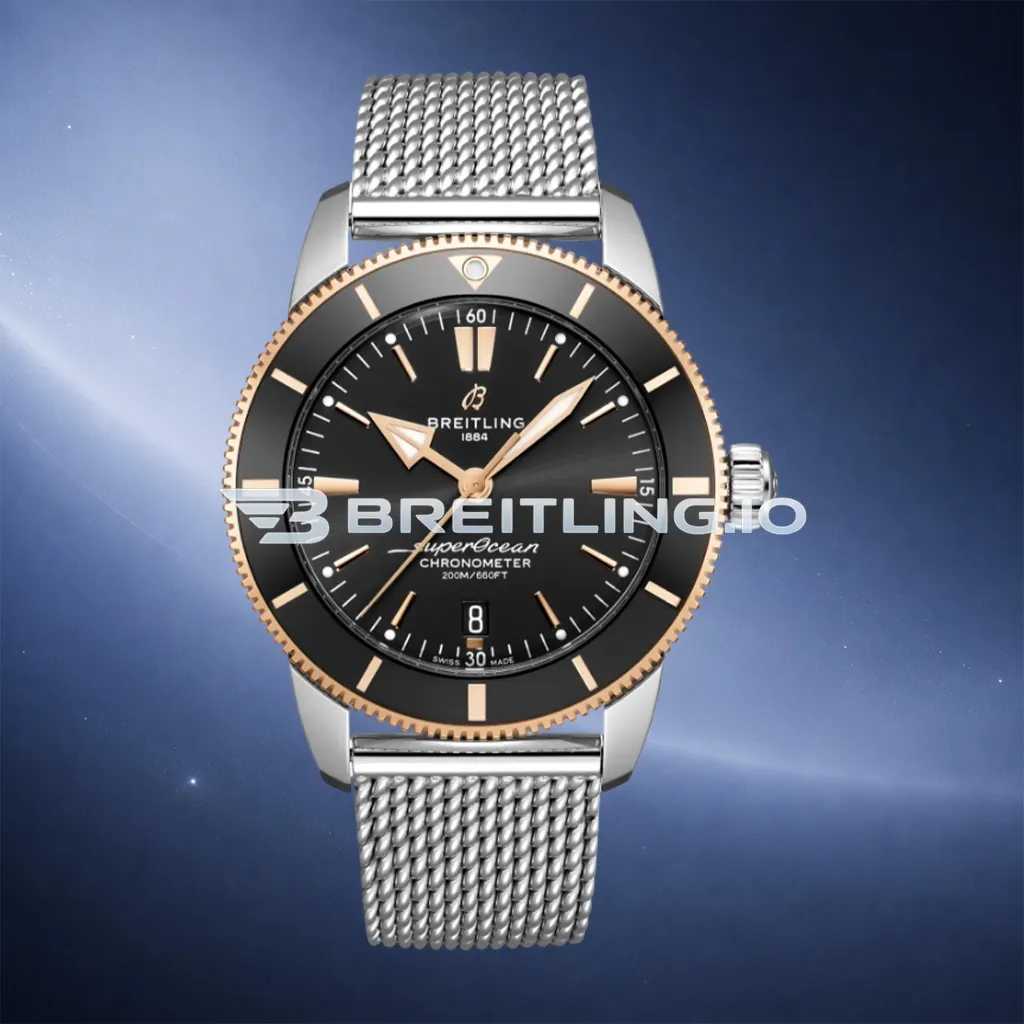 Breitling Superocean Heritage B20 UB2030121B1A1 44mm Black Sunburst Dial Two-Tone Rose Gold Case Black Ceramic Rotating Bezel Replica First Image