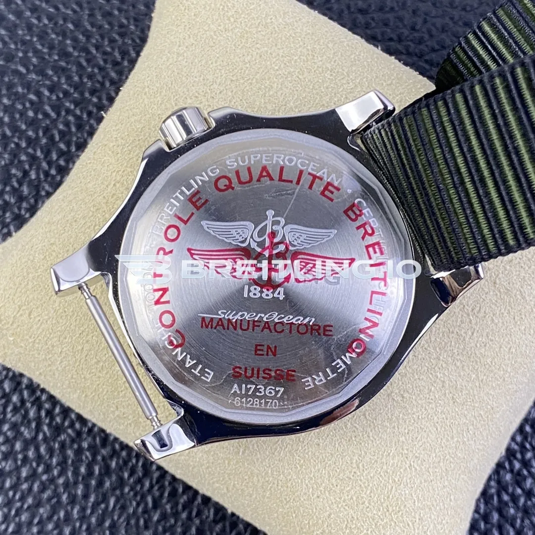 Breitling Superocean A17367A11L1W1 44mm Military Green Matte Dial Green Unidirectional Rotating Bezel Replica Left View