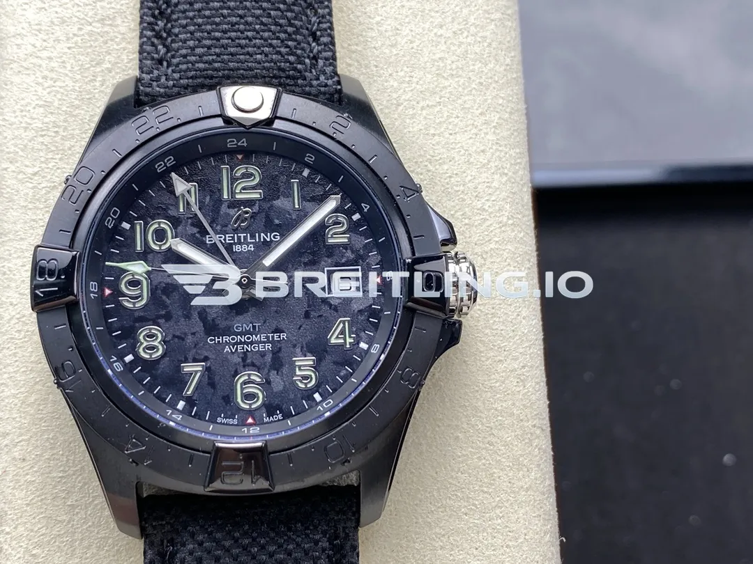 Breitling Avenger S17328101B1X1 42mm Black Camouflage Dial Black Ceramic Bidirectional GMT Bezel Replica Front View
