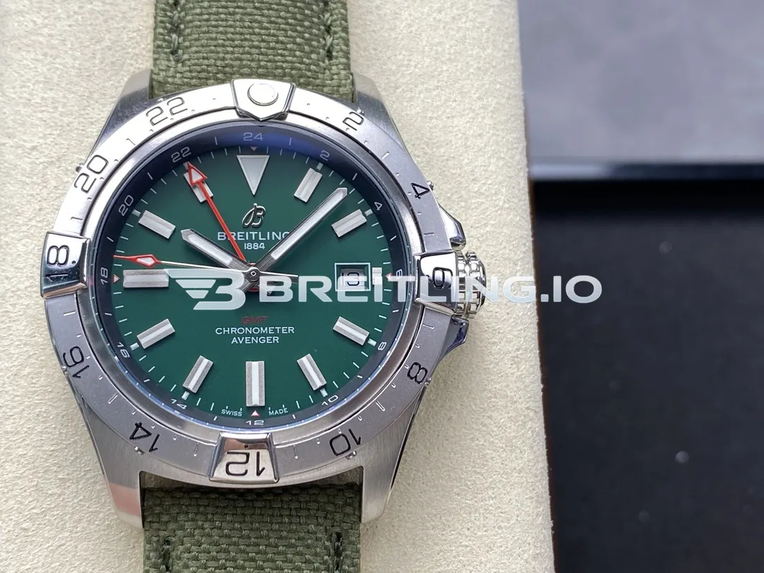 Breitling Avenger A17328101L1X1 42mm Military Green Dial Brushed Satin Stainless Steel Bidirectional GMT Bezel Replica Front View