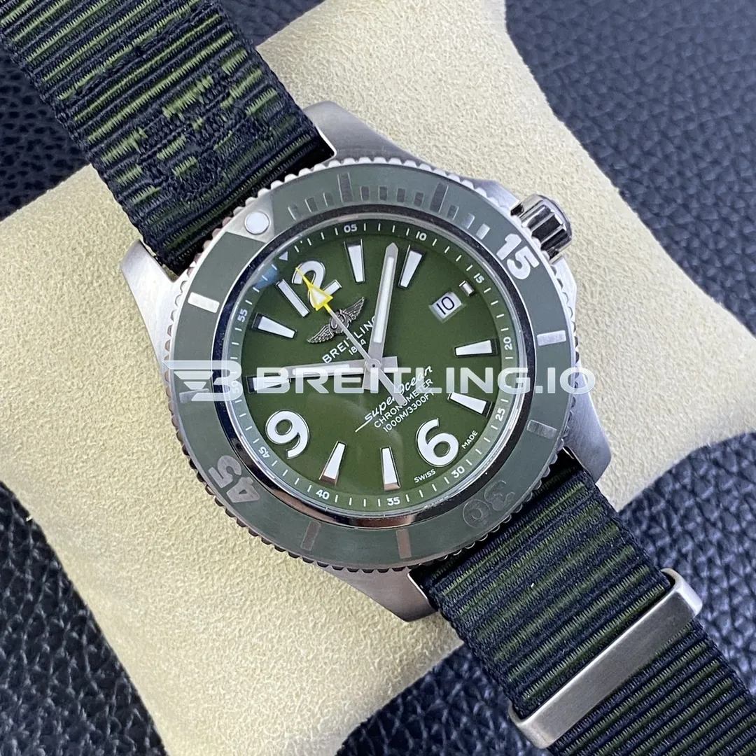 Breitling Superocean A17367A11L1W1 44mm Military Green Matte Dial Green Unidirectional Rotating Bezel Replica Side View 1