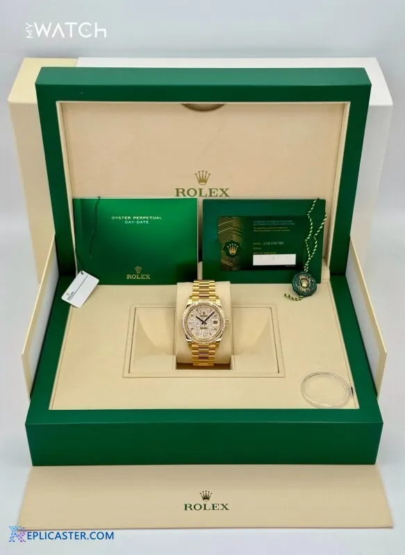 Rolex Day-Date 40mm gold watch, front view