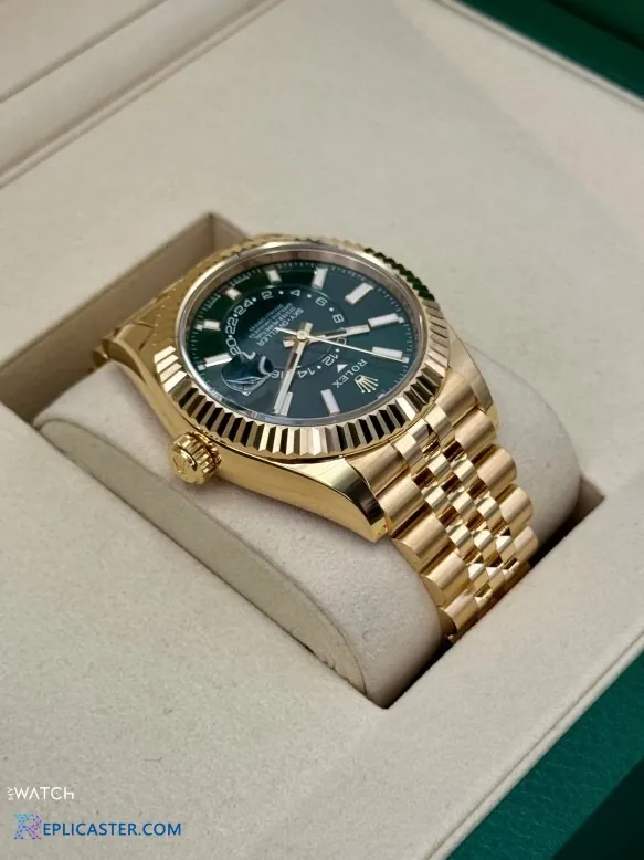 Sky-Dweller green dial detail, replica watch