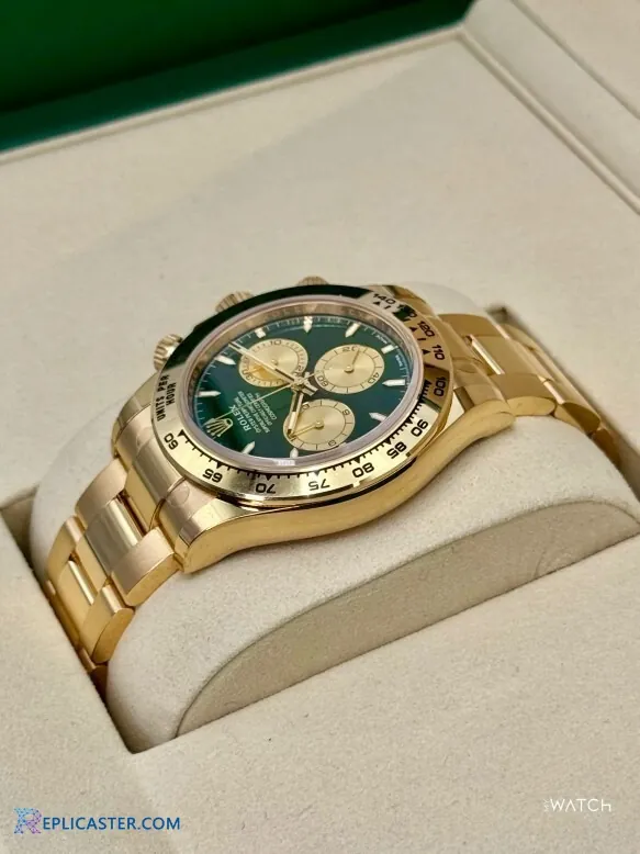 Rolex Daytona 40mm case side view, gold finish
