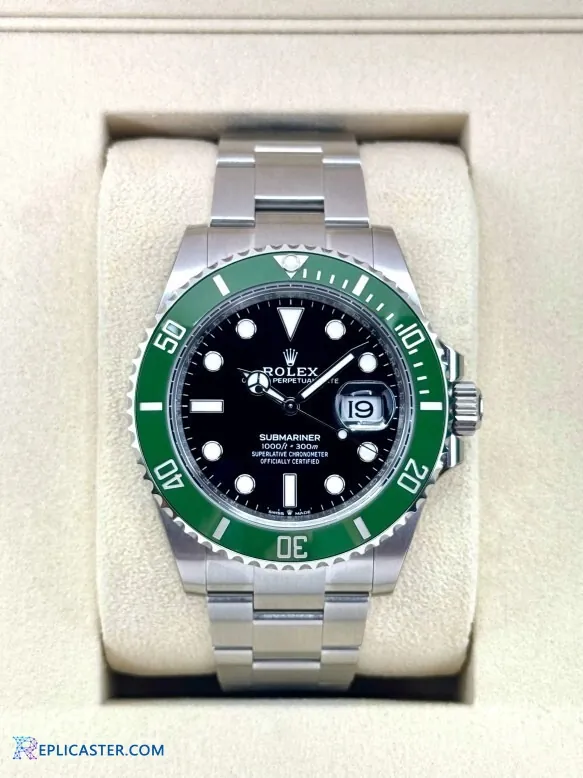 Submariner 41mm clone, wrist view in box