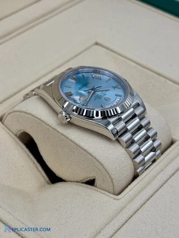 Rolex Day-Date ice blue Roman dial detail