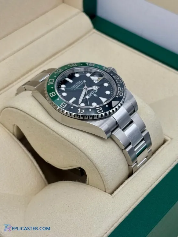 GMT-Master II watch dial detail, black face