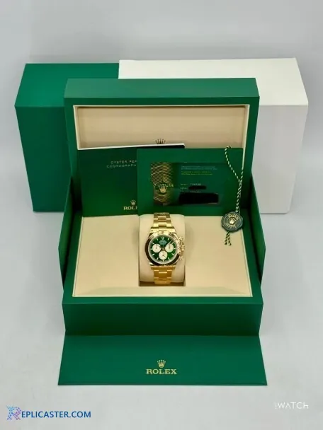 Rolex Daytona 40mm Yellow Gold Green Dial front view