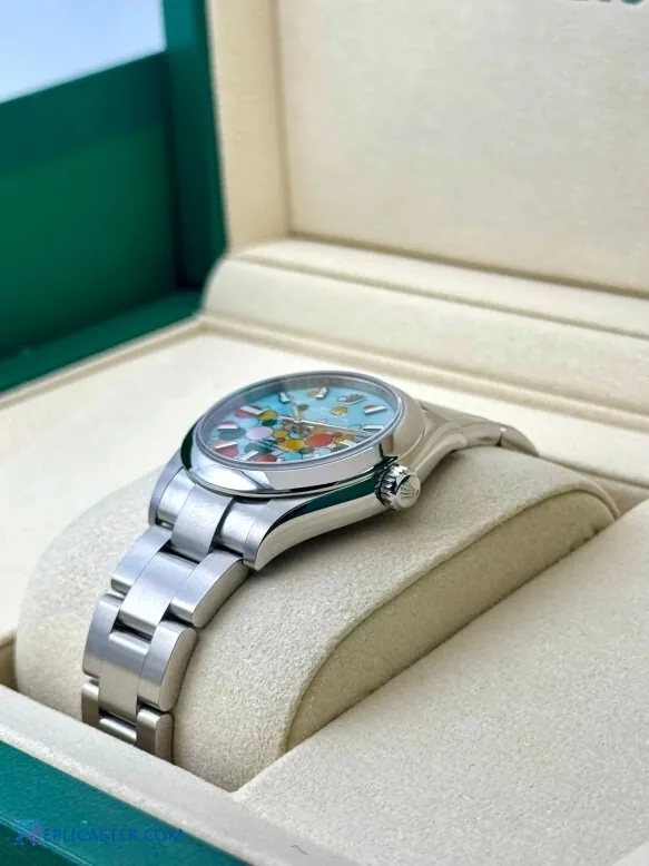 Rolex Oyster Perpetual 31mm crown closeup